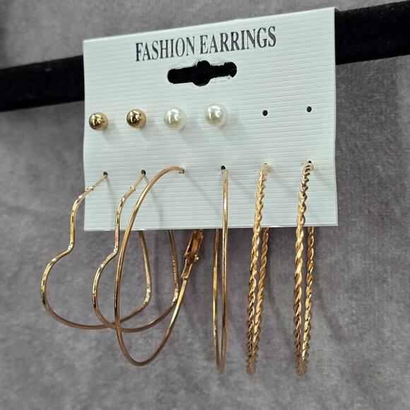 Gold Pearl Hoop Stud Swirl Heart Dangle Fashion Jewelry Earrings NWT JB2-24 - Picture 3 of 4